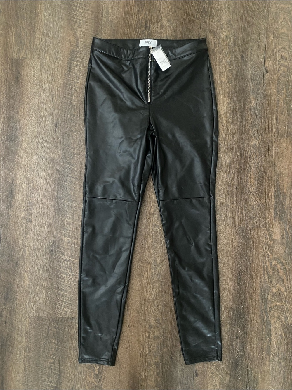 Suzy Shier Faux Leather High-Waist Leggings - Black